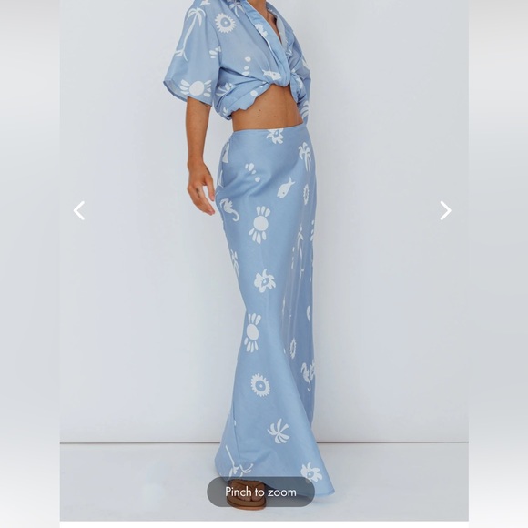 INDI LUXE LIGHT AURA MAXI SKIRT PRINT BLUE WHITE - Picture 2 of 6